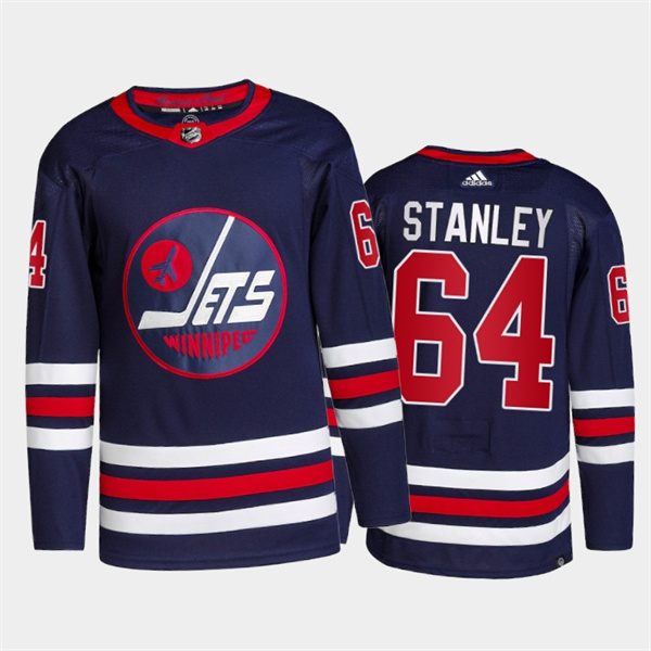 Men's Winnipeg Jets #64 Logan Stanley 2021/22 Navy Stitched Jersey